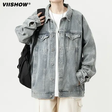 VIISHOW春秋季宽松牛仔外套男生潮牌ins做旧工装夹克港风百搭上衣商品大图