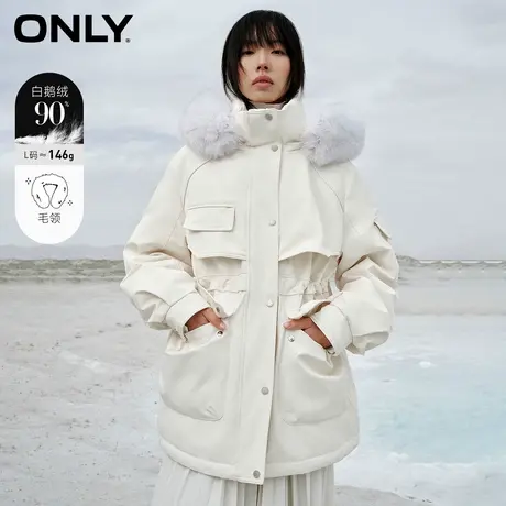 ONLY奥莱冬季新款90白鹅绒保暖口袋连帽宽松羽绒服女图片