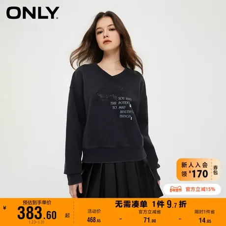 ONLY奥莱夏季潮流休闲百搭V字领落肩宽松卫衣女商品大图