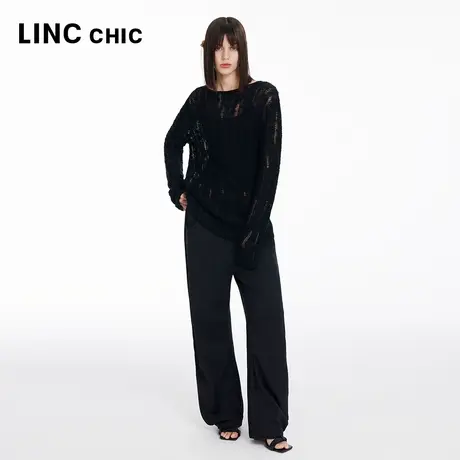 LINCCHIC金羽杰休闲裤针织休闲垂感直筒香蕉裤子女S241KP110Y商品大图