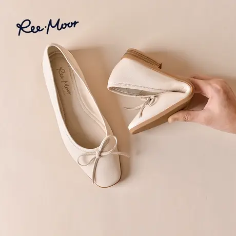 REEMOOR睿慕2024年春新款复古羊皮粗跟浅口单鞋气质通勤一脚蹬女商品大图