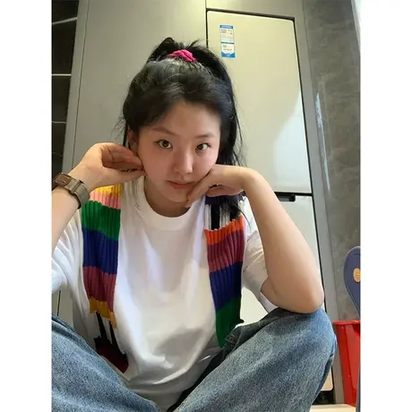 纯棉设计感小众短袖t恤女夏季新款潮牌宽松上衣时尚洋气时髦减龄商品大图