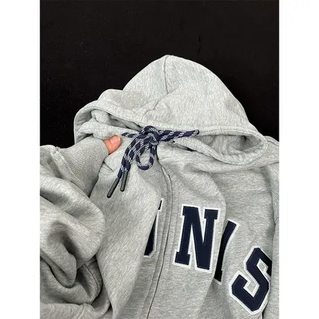 美式连帽开衫卫衣女春秋薄款ins潮牌宽松hiphop欧美高街拉链外套商品大图
