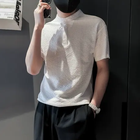 轻熟风夏季POLO衫男纯色韩版修身高级感潮牌短袖T恤夏天半袖上衣商品大图