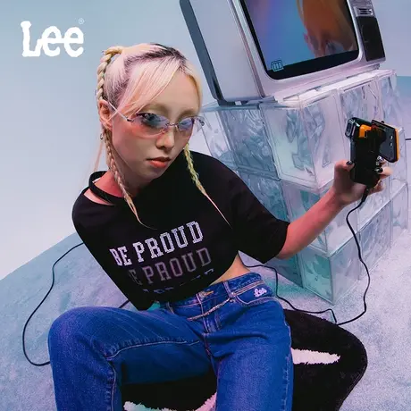 Lee商场同款24早春新品Oversize印花黑色女短袖T恤潮LWT0076783RT图片