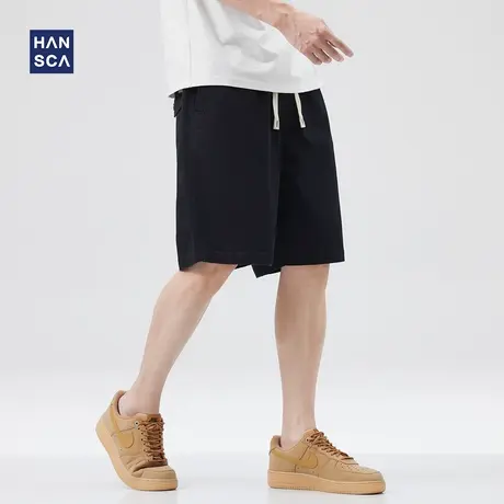 hansca美式复古工装短裤男夏季薄款黑色宽松直筒休闲百搭五分裤子商品大图