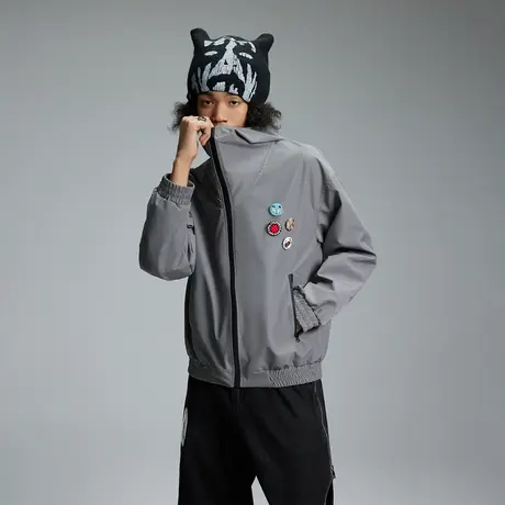 设计感订标教练夹克男士春季新款小众复古潮牌宽松情侣装连帽外套商品大图