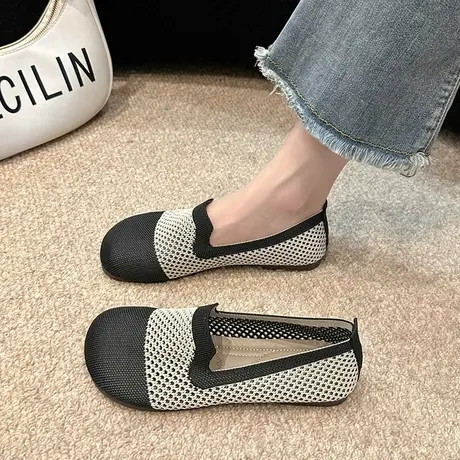 针织透气踩屎感软底单鞋女舒适大码老北京布鞋工作鞋大头豆豆鞋女商品大图