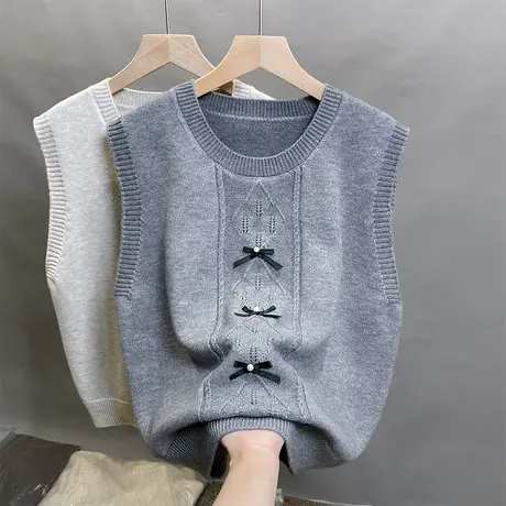 2024春季新款圆领纯色针织马甲背心女坎肩百搭上衣叠穿无袖毛衣女商品大图