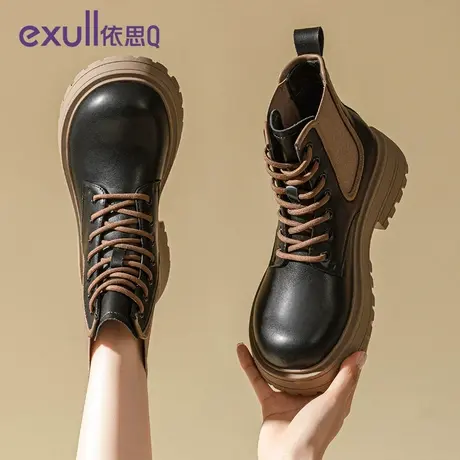 exull/依思Q黑色时装靴2023新款秋冬百搭防滑登山马丁靴短靴女商品大图