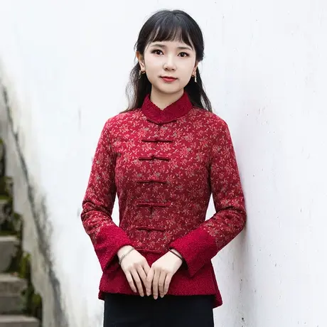筠雅唐装棉服女中国风复古旗袍小棉袄加厚改良盘扣棉衣拜年茶服冬商品大图