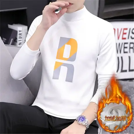 秋季长袖t恤打底衫男内搭潮流半高领卫衣加绒秋冬衣服韩版丅潮牌商品大图