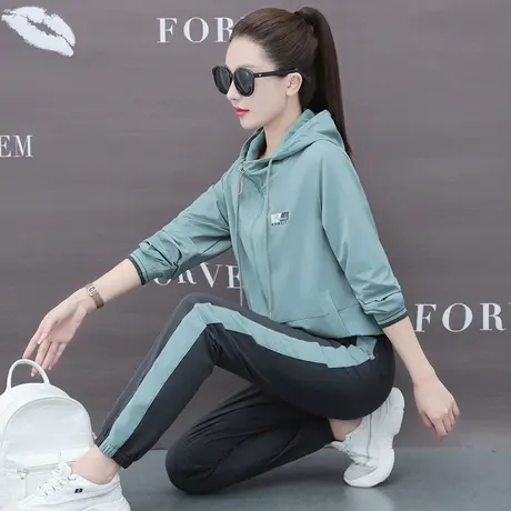 梭织运动套装女春秋2023年新款时尚连帽拉链卫衣外套休闲服两件套图片