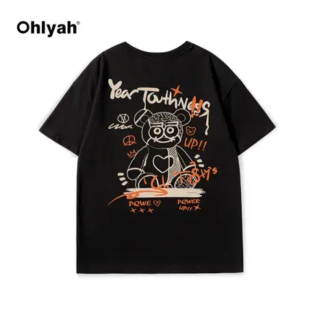 Ohlyah小众别致短袖t恤男女款夏季潮牌趣味彩绘涂鸦小熊印花上衣商品大图