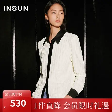 恩裳COVER2023秋季新款时尚简约尖领门筒式撞色门襟纺丝毛衬衫女图片