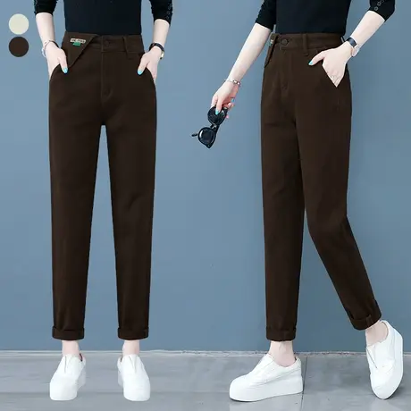 加厚加绒牛仔裤女宽松直筒秋冬2023年新款萝卜哈伦烟管老爹休闲裤商品大图