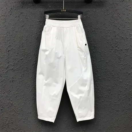 个性休闲老爹裤简约百搭萝卜裤欧货女夏新款显瘦松紧腰小脚哈伦裤商品大图