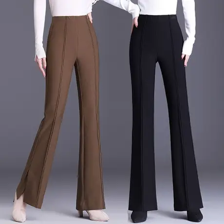 开叉喇叭裤女高腰显瘦垂感复古拖地马蹄裤春秋新款时髦修身微喇裤图片