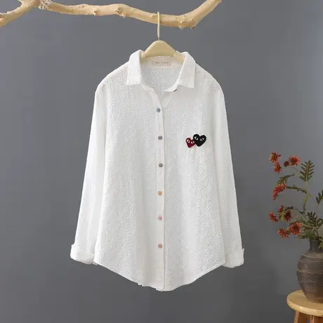 短款衬衫女2023春秋新品白衬衣韩范长袖刺绣上衣文艺清新打底衫图片