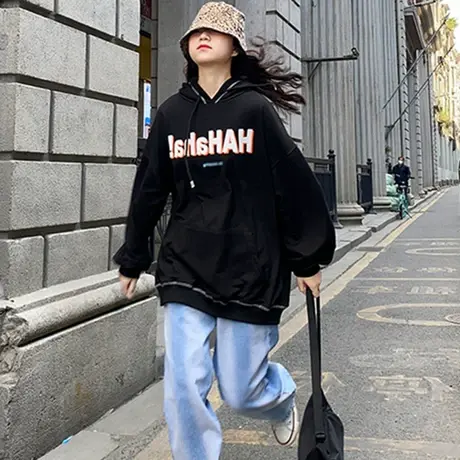 卫衣女春秋薄款宽松oversize小众高街潮牌ins美式复古hiphop外套商品大图