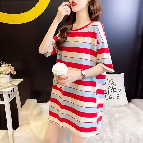 网红t恤女ins超火短袖2023夏装新款中长款体恤宽松字母印花上衣潮商品大图