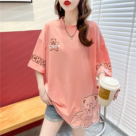 设计感小众短袖t恤女夏季韩版宽松大码女装中长款学生百搭上衣服图片