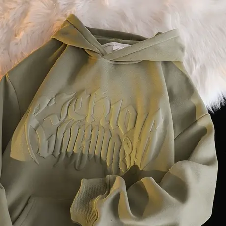 美式复古设计感字母卫衣女ins潮牌秋冬加绒加厚宽松大码连帽外套商品大图