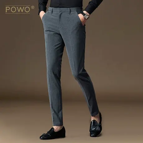 POWO男裤潮流休闲长裤百搭西裤男士修身裤子春夏轻奢灰色小脚裤图片