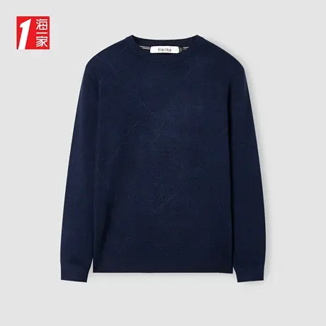 海一家简约提花圆领套头衫2023秋季新款基础休闲舒适针织衫男商品大图