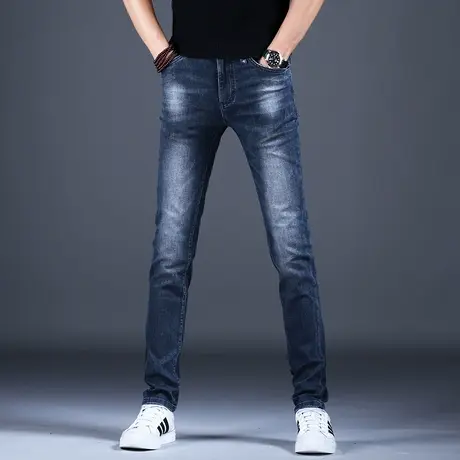 蓝色弹力牛仔裤男修身小脚2023新款春秋休闲裤子紧身高端潮牌韩版商品大图