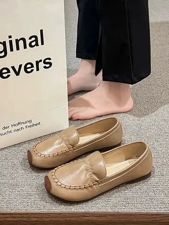 一脚蹬软底豆豆鞋女2023春秋新款复古开车单鞋休闲百搭上班工作鞋商品大图