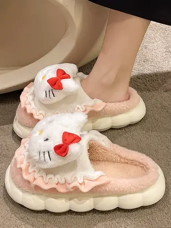 可爱卡通毛毛棉拖鞋女2023秋新款学生宿舍家居鞋外穿踩屎感包头拖商品大图