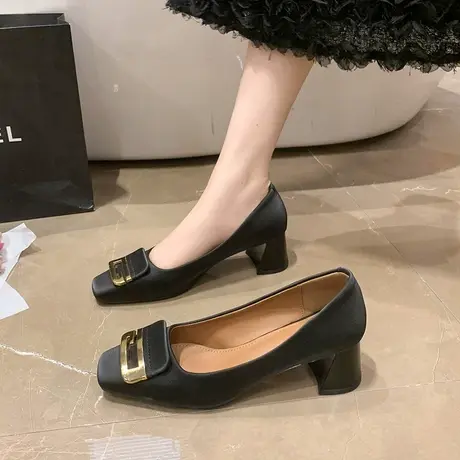 高跟鞋女2023夏季新款爆款ins女鞋粗跟配裙子法式复古黑色单鞋潮商品大图