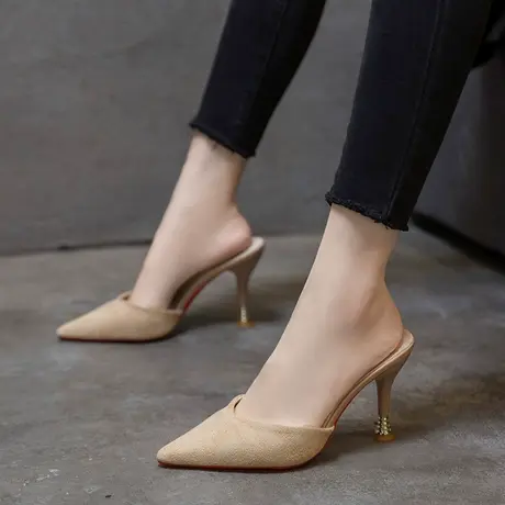 2023春季新款高跟细跟尖头包头女拖鞋外穿女凉拖包头拖半拖穆勒鞋商品大图