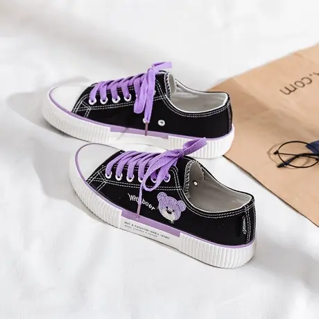 小熊帆布鞋女鞋2020年新款韩版ulzzang秋冬季百搭学生休闲板鞋子商品大图