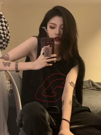 美式复古纯棉吊带运动坎肩背心无袖t恤女夏季外穿宽松篮球服上衣商品大图