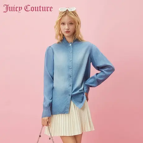Juicy Couture橘滋2024早春穿搭新款刺绣木耳边立领衬衫女上衣商品大图