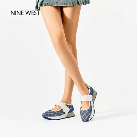 Nine West/玖熙厚底运动鞋女春季魔术贴牛仔印花休闲百搭时尚女鞋图片
