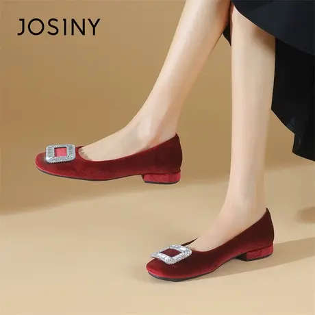 Josiny/卓诗尼浅口单鞋女春季2024新款方头气质小皮鞋配裙子女鞋商品大图