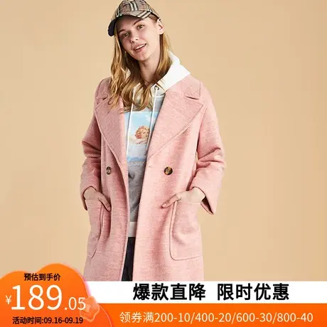 艾格冬季女装羊毛百搭个性潮流西装领休闲中长款毛呢大衣Y215图片