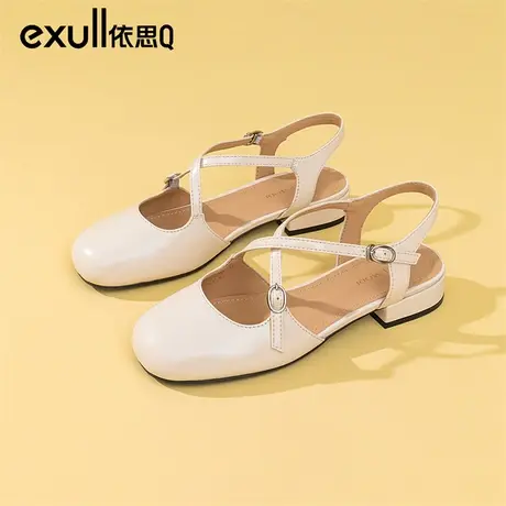 exull/依思Q依思q绝美软皮包头凉鞋女2023新款秋天配裙子的鞋平底图片