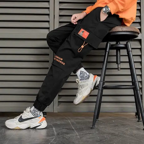 工装裤男士潮牌ins春秋季韩版潮流宽松束脚伞兵裤休闲运动长裤子商品大图