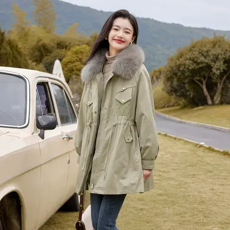 时尚气质保暖獭兔毛皮草派克商品大图