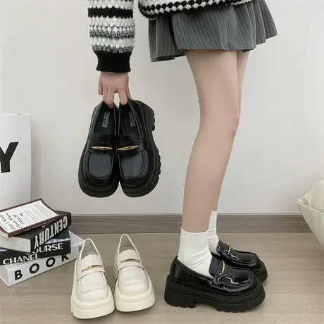 乐福鞋女2024春季新款百搭jk英伦一脚蹬单鞋配裙子厚底防滑小皮鞋商品大图