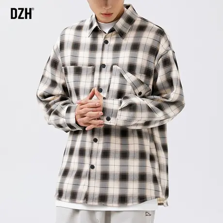 男生格子衬衫男长袖高级感春秋衬衣外套潮牌男装2023新款上衣寸衫商品大图