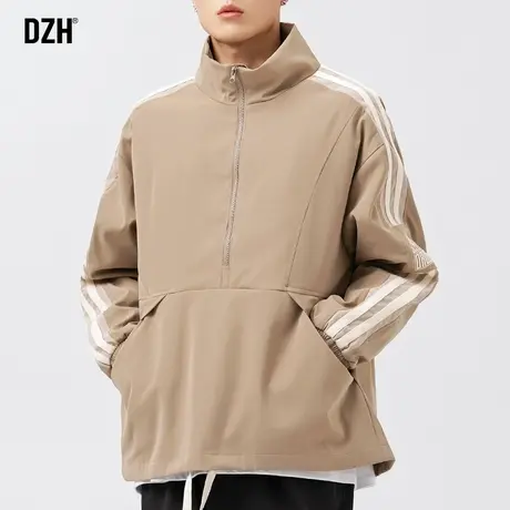 男士半拉链外套男春秋款男装2023新款立领夹克三条杠运动茄克上衣图片