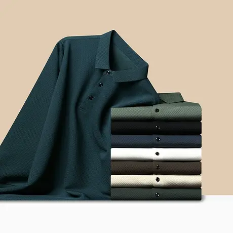 春秋季新款珠地polo衫男士高端休闲长袖翻领T恤高级感百搭保罗衫图片