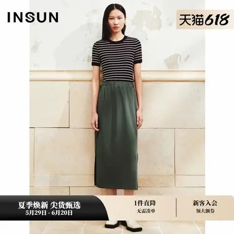 INSUN恩裳专选春季亚麻天丝休闲排扣直筒裙图片