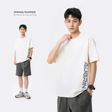 hansca 160g轻薄印花短袖T恤休闲运动套装男搭50支罗马棉五分短裤图片