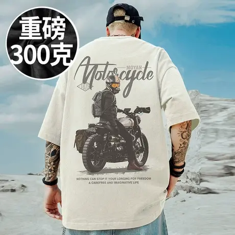 机车短袖2025新款重磅国潮牌宽松胖子T恤加肥加大码男装半袖夏季商品大图